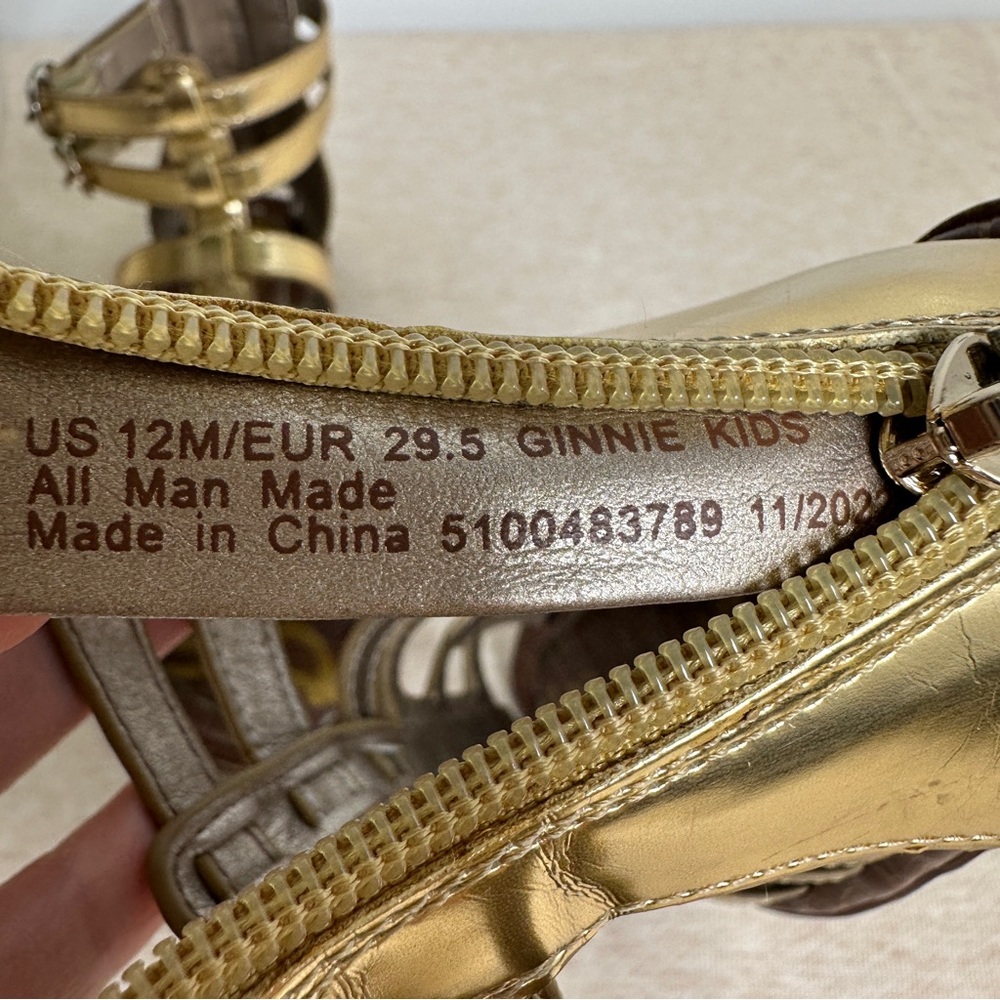 Sam Edelman Girls Ginnie Gladiator Gold Leather Flat Sandals Size 12 - Picture 9 of 12